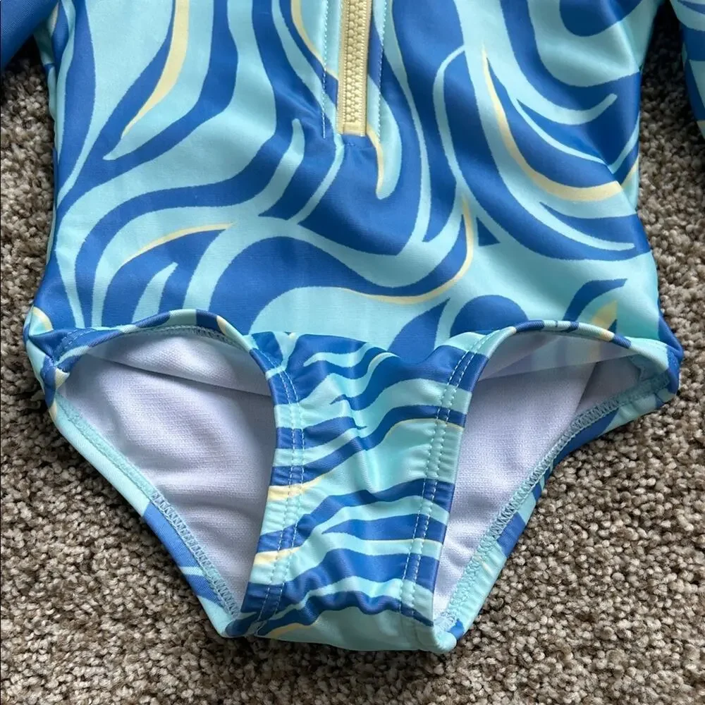Wonder Nation Long Sleeve Blue/Turq Ruffle One Piece Swimsuit, 12 Months